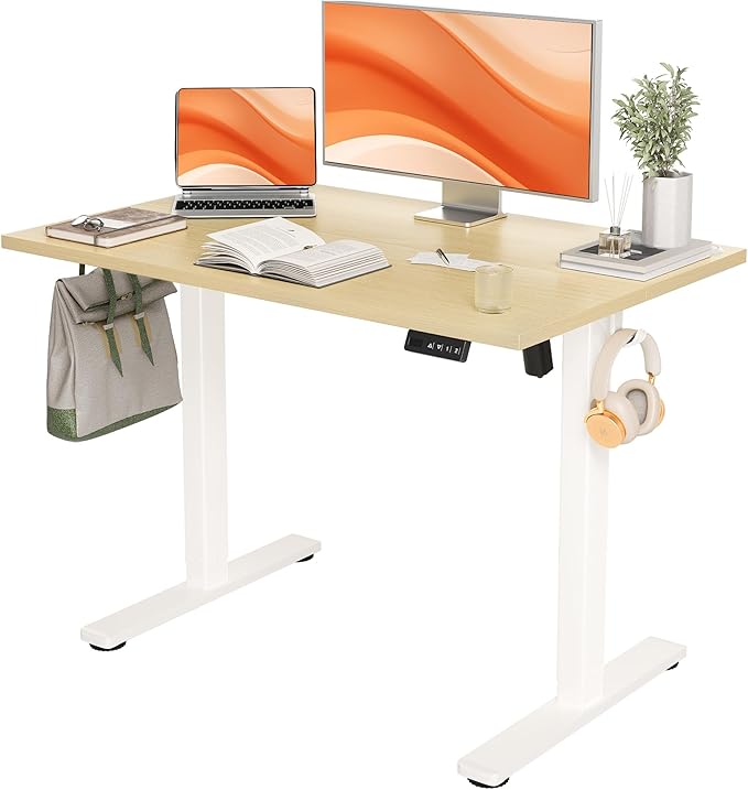 Seang Standing Desk with Adjustable Height, 40x24 Inch Electric Stand Up Desk for Home Office, Studio, Computer Workstation, Nature Top