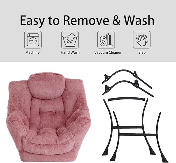 LITA Lazy Chair with Ottoman, Modern Accent Leisure Upholstered Sofa Chair, Lounge Reading Chair with Armrests and a Side Pocket for Living Room, Bedroom & Small Space, Plush Dark Pink