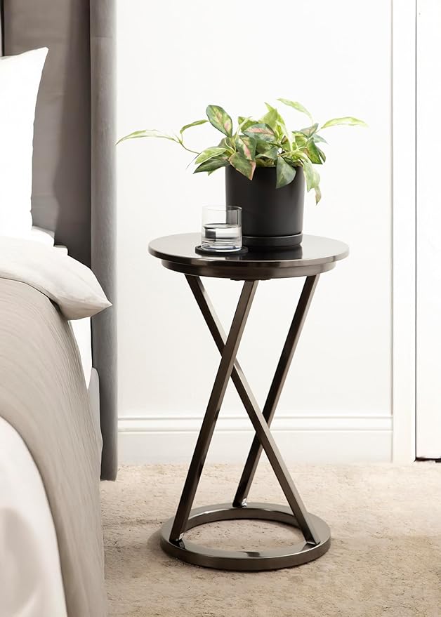 Kate and Laurel Aja Modern Metal Round Side Table; 15 x 15 x 23; Gray Gunmetal; Decorative Geometric End Table with Unique Slanted Legs for Use as Bedroom Nightstand or Living Room Indoor Plant Stand
