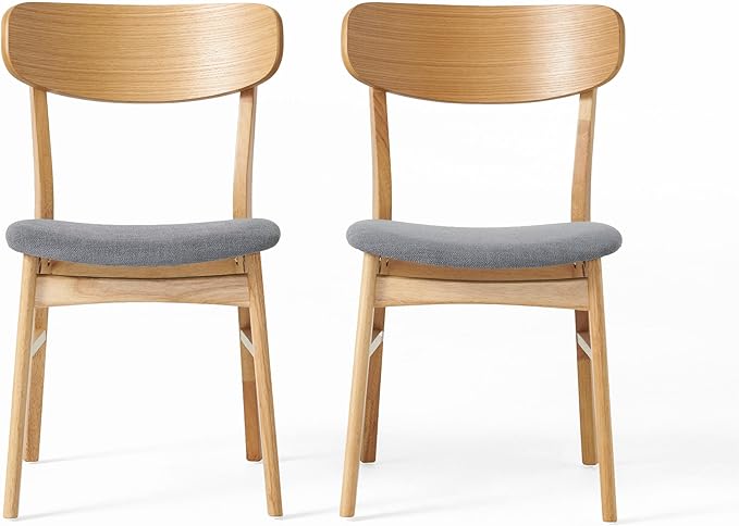 Merax 5-Piece Dining Set, Solild Wood Table & Chairs with Backrests for 4, Farmhouse Natural Kitchen Furniture for Home, Dining Room, Natural Oak+Gray