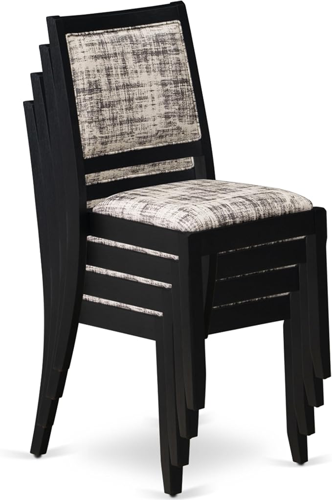 East West Furniture LGX29-BLK-30 -9 Piece Dining Set Includes a Rectangular Kitchen Table with Black Tabletop and 8 Stackable Polyester Fabric Chairs, Black