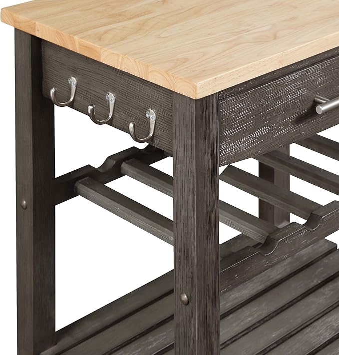 Convenience Concepts Ellaine 4 Tier Kitchen Cart with Drawer and Wine Rack, 24.75 x 16.5 x 34.5, Wirebrush Dark Gray/Butcher Block