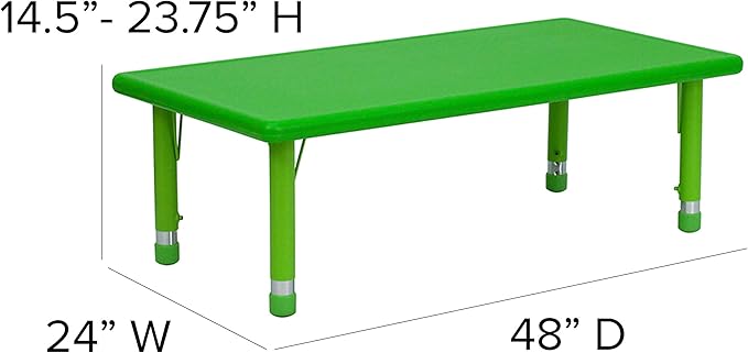 Flash Furniture Rectangular Activity Table Set, 24"W x 48"D x 14.50" - 23.75"H, Green