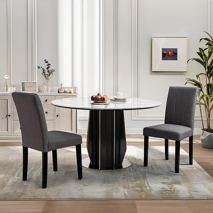 VECELO Upholstered Dining Chairs Set of 6, Modern Fabric and High Back & Solid Wood Legs, Parsons for Kitchen/Living Room- Dark Gray
