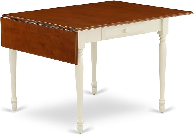 East West Furniture MZAN3-WHI-W 3 Piece Kitchen Table & Chairs Set Contains a Rectangle Dining Table with Dropleaf and 2 Dining Room Chairs, 36x54 Inch, Buttermilk & Cherry