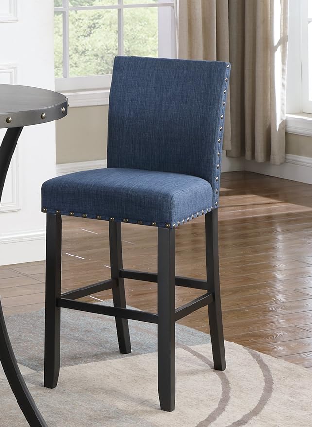 Roundhill Furniture Biony Fabric Bar Stools with Nailhead Trim (Set of 2), Blue