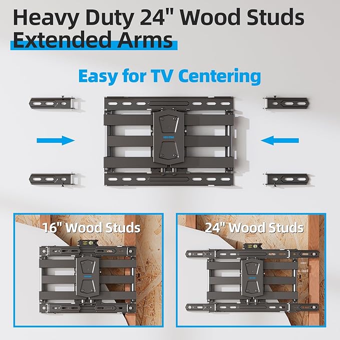 Full Motion TV Wall Mount 24 inch Studs for Most 42-86 Inch TVs, Adjustable TV Wall Mount Swivel and Tilt, Loading 110 LBS, Max VESA 600x400mm, Fits 16", 18", 24" Studs