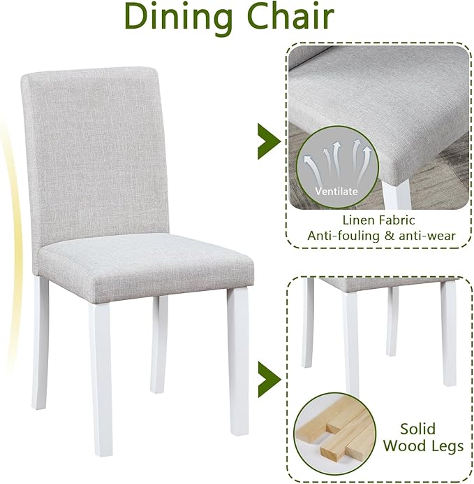 Ball & Cast 5 Piece Dining Table Set,Kitchen Table Set for 4 W/ 34.5" Square Wooden Dining Table,Living Room Furniture W/ 4 Upholstered Chairs,for Dining Room,Kitchen,Restaurant,White