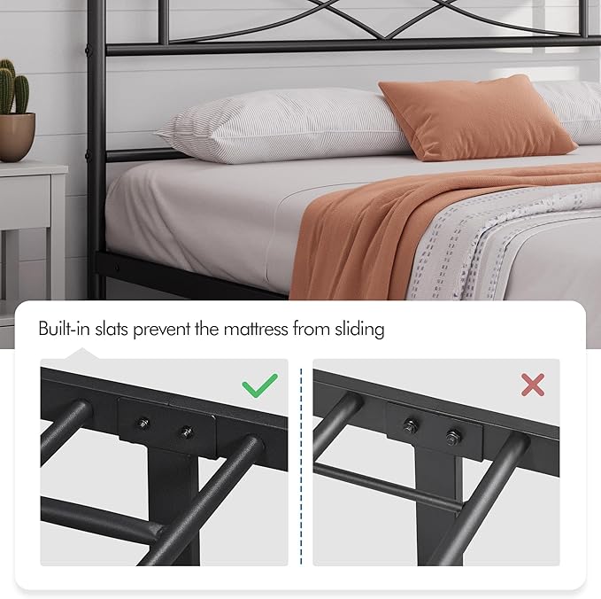 Yaheetech Metal Queen Platform Bed Frames Mattress Foundation with Storage/Curved Design Headboard/NO Box Spring Needed/Heavy-Duty Support/Easy Assembly, Queen, Black