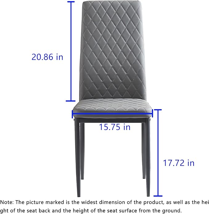 JT Modern Minimalist Dining Chair Fireproof Leather Sprayed Metal Pipe Diamond Grid Pattern Restaurant Home Conference Chair Set of 4 Or 6 (6, Light Gray)