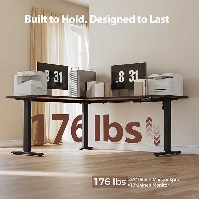 Agilestic 63 x 55 Inch L Shaped Standing Desk Adjustable Height, Corner Standing Desk, Sit Stand Up Computer Table, Splice Board, Dark Walnut