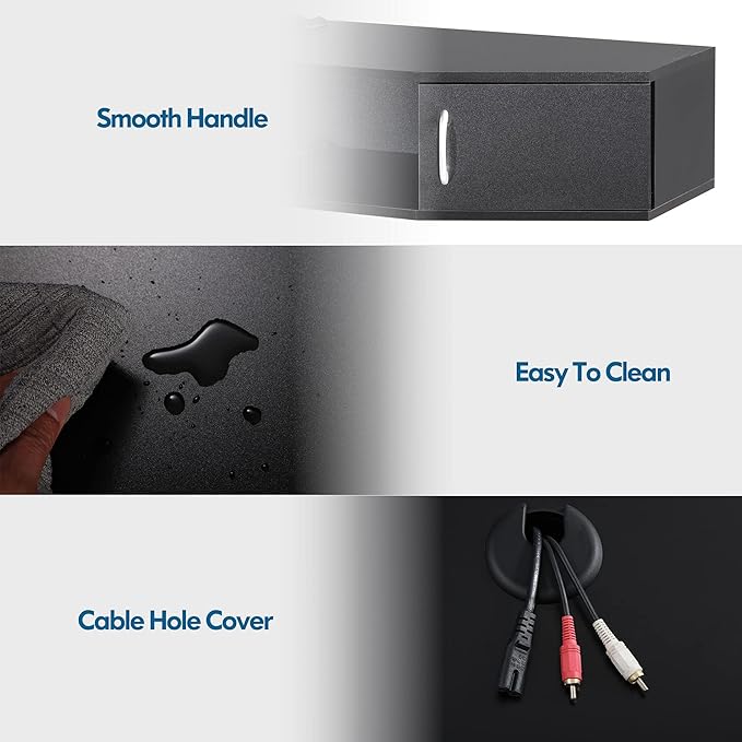 FITUEYES Floating TV Stand Wall Mounted TV Shelf with Door Wood Media Console Entertainment Center Under TV Floating Cabinet Desk Storage Hutch for Home and Office Black