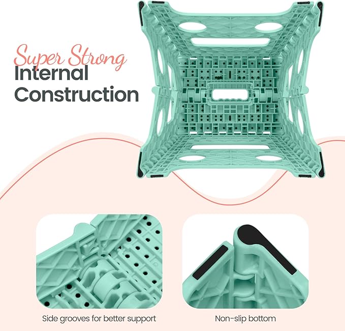 Delxo Folding Step Stool 13 Inch Non-Slip Foldable Stools Up to 300 LBS Kitchen Collapsible Fold Up Stepping Stool with Dotted 1 Pack Green