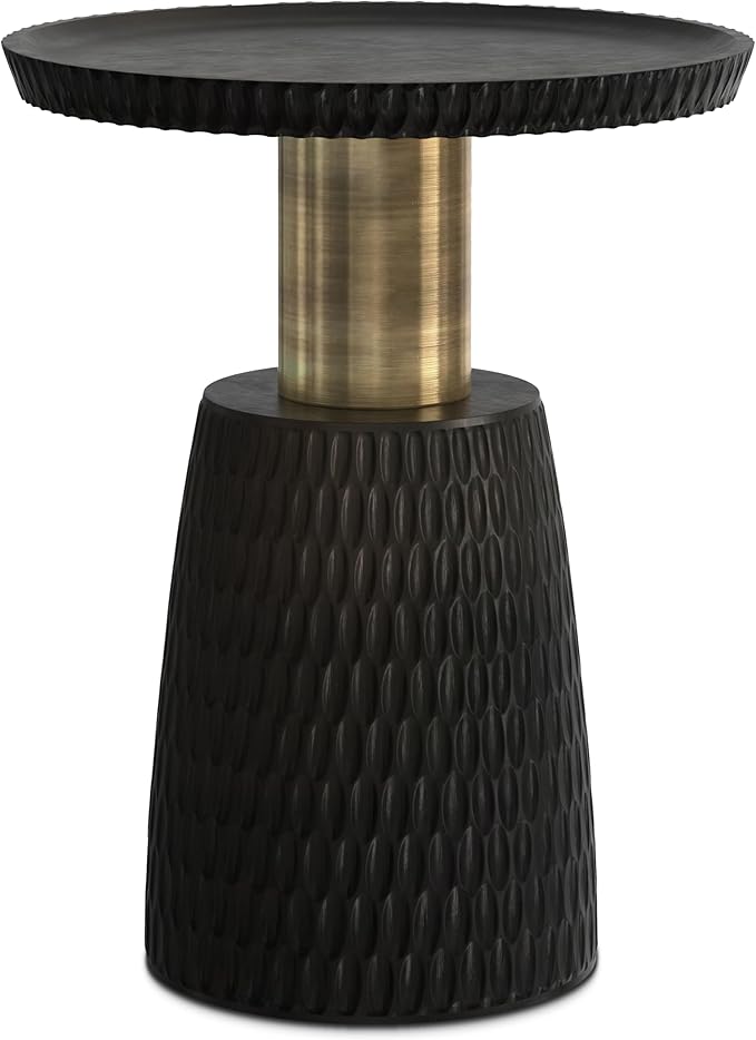 SIMPLIHOME Breanna 16-inch Wide Solid Mango Contemporary-Style End Table in Black/Gold, Sculptural Accent Table for Living Room, Office, or Bedroom