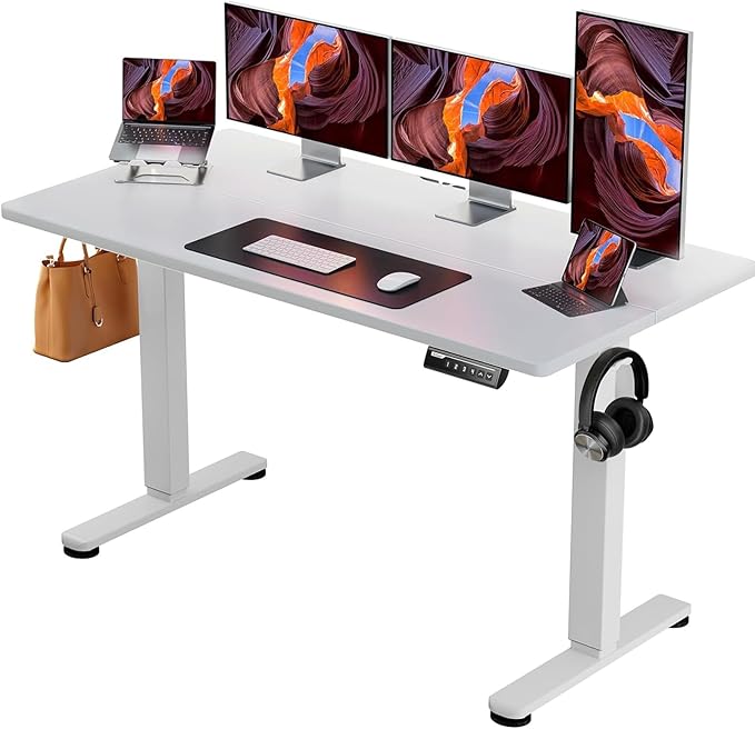 ErGear Height Adjustable Electric Standing Desk, 63 x 28 Inches Sit Stand up Desk, Large Memory Computer Home Office Desk with Two-Piece Desktop (White)