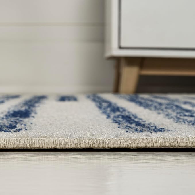 JONATHAN Y Khalil Modern Berber Stripe Cream/Navy Indoor Area Rug, 4x6, Contemporary, Bohemian, Easy-Cleaning for Living Room, Bedroom, Kitchen, Pet Friendly, Non-Shedding (MOH207E-4)