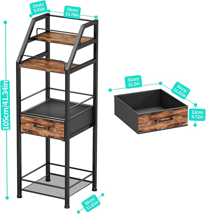 HapiRm Wine Rack Freestanding Floor - 4-Tier Stepped Liquor Cabinet Bar Stand for Home with Fabric Drawer, Wine & Glass Organizer for Living Room, Kitchen, or Dining Room