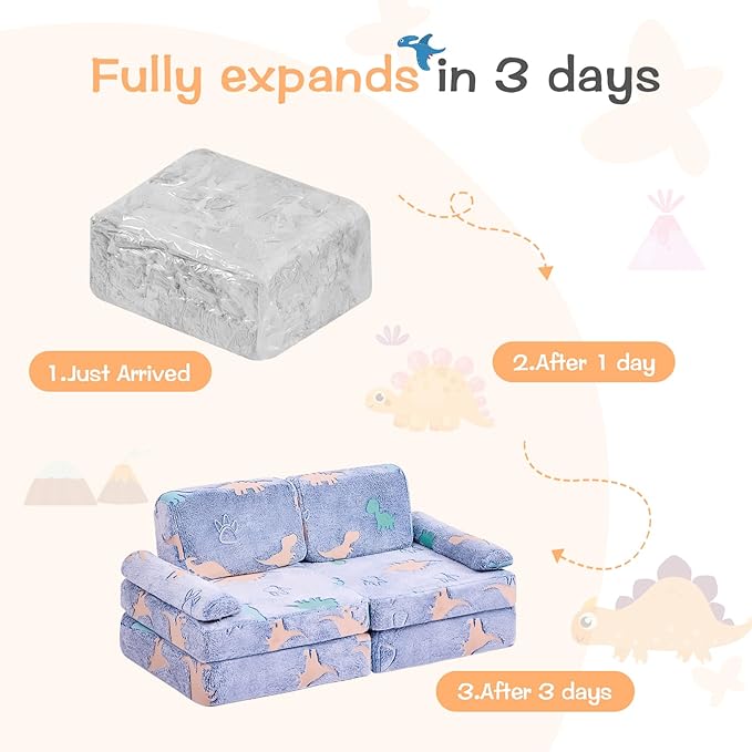 IFNOW Modular Kids Play Couch,Toddler Couch Kids Sofa,Child Sectional Sofa,Bedroom and Playroom Furniture for Toddlers,Convertible Foam and Floor Cushion for Boys and Girls,Glow in The Dark,Dinosaur