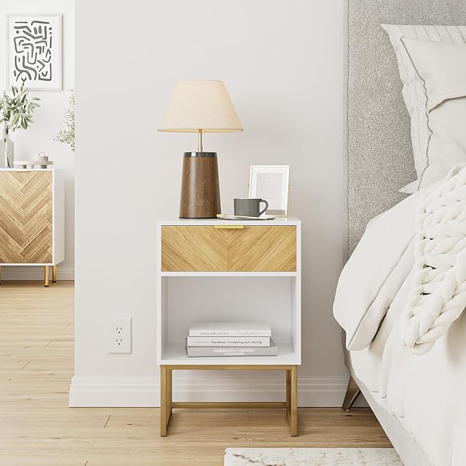 Masupu Extra Large Nightstand,Boho Night Stand Modern Farmhouse Wood Bedside Table with Storage Drawer,Side End Table for Bedroom,Living Room,Office White