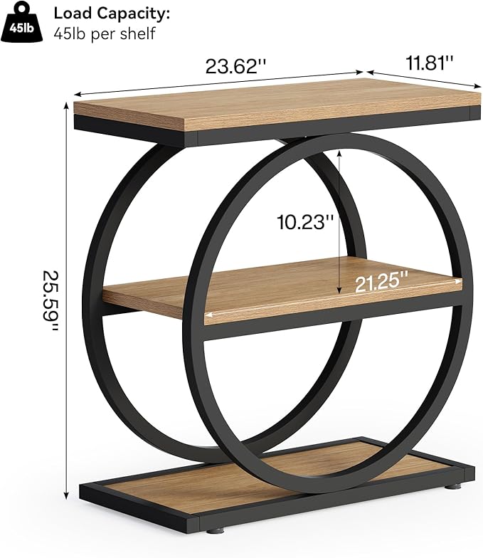 LITTLE TREE End Table Set 2, Side Table with 3-Tier Storage Shelves, Small Sofa Side Table for Living Room, Wooden Side End Table with Double Round Metal Legs, Slim Nightstand and Bedside Table, Oak