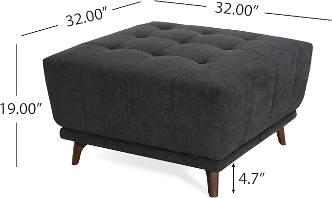 Christopher Knight Home Kinsley Square Ottoman Footstool, Ottoman Chair with Large Seat, Chenille Fabric Upholstery Coffee Table, Modern Side Table for Living Room Bedroom Home Decor, Grey