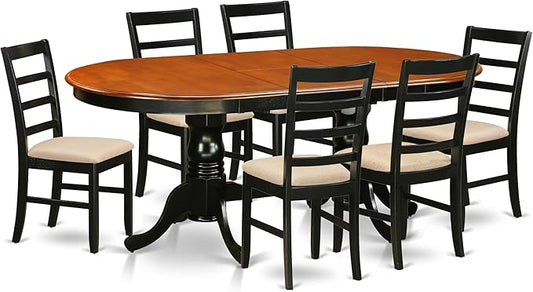 East West Furniture PLPF7-BCH-C 7 Piece Dining Table Set Consist of an Oval Dinner Table with Butterfly Leaf and 6 Linen Fabric Dining Room Chairs, 42x78 Inch, Black & Cherry