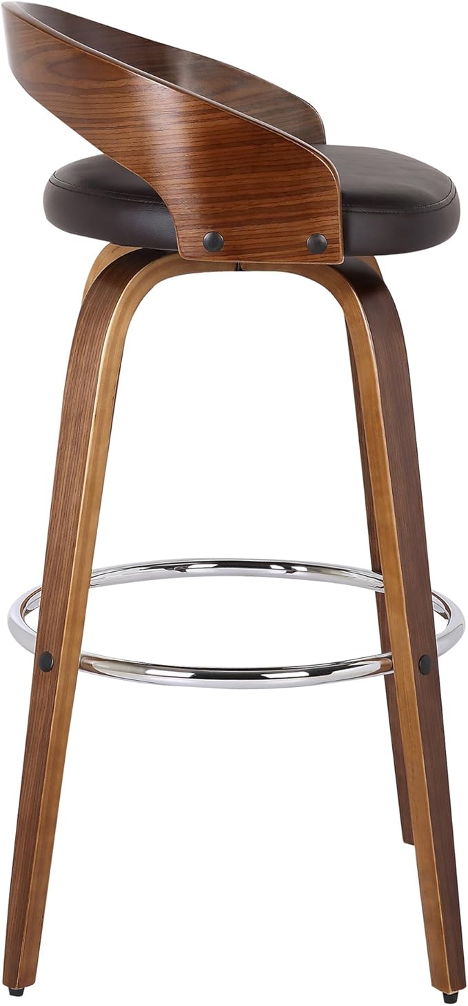 Armen Living Sonia 26" Counter Height Swivel Brown Faux Leather and Walnut Wood Bar Stool - Set of 2