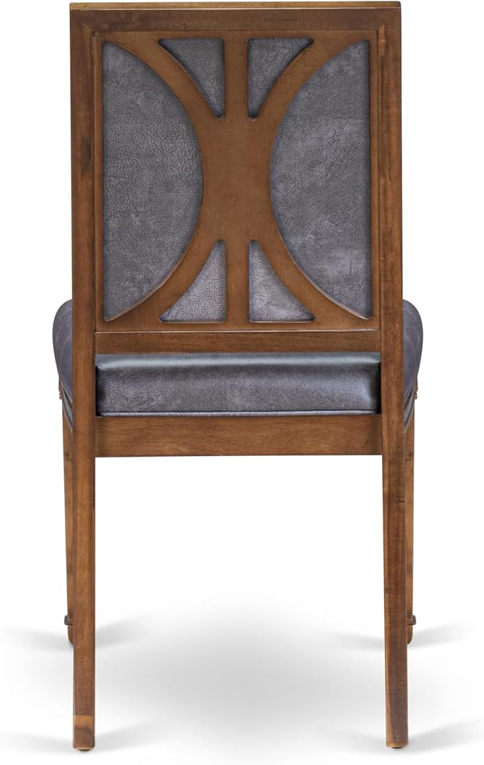 NKAM9-AWA-34 9-Piece Dining Table Set Includes a Kitchen Table and 8 Dark Grey Polyester Fabric Dinner Chairs with High Back - Antique Walnut Finish