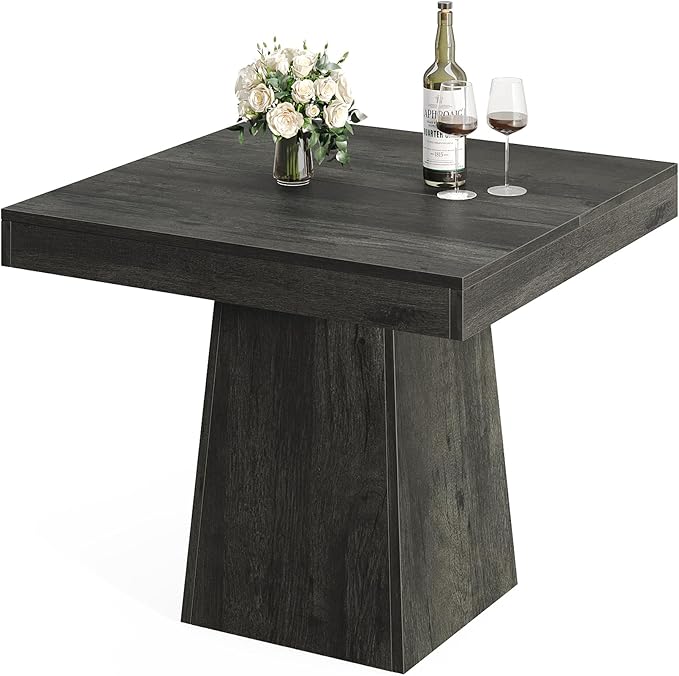 Tribesigns Square Dining Table for 4, 31.5-Inch Small Kitchen Table with Sturdy Pedestal Base, Farmhouse Dinner Table for Dining Room, Living Room, Kitchen (Gray)