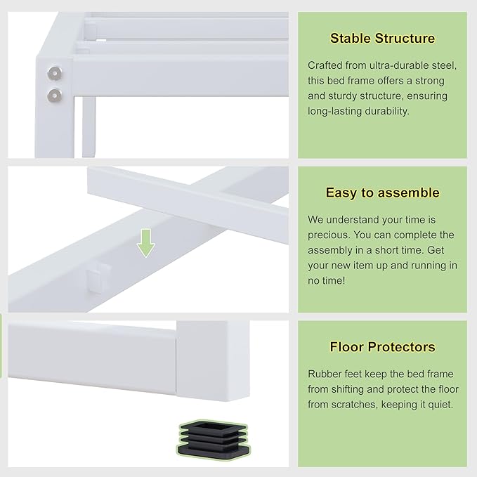 EMODA 12 Inch Full Size Bed Frame, Metal Platform White Bed Frame Full No Box Spring Needed, Heavy Duty Steel Slats Support, Easy Assembly, Noise Free