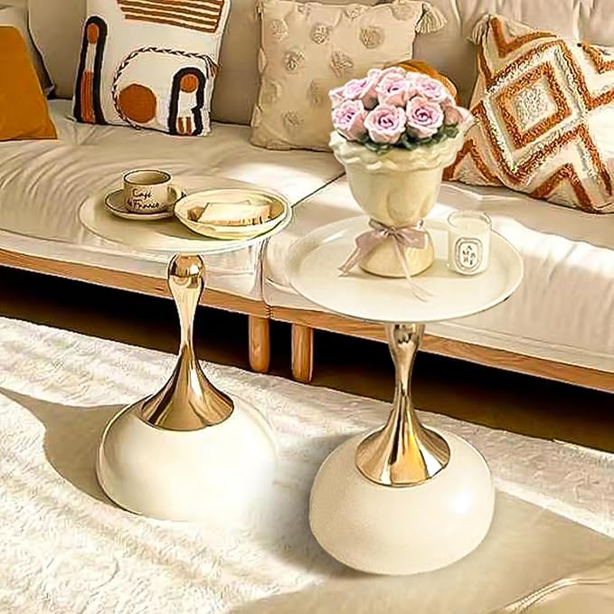 Elegant Modern Side Table - Featuring a Unique Hourglass Design, Ideal for use in Living Rooms, cafes, Dining Rooms, bedrooms, and Outdoors - a Fashionable Decoration (2, Off White)