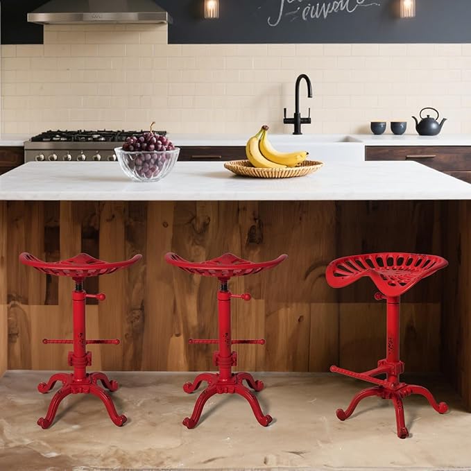 LOKKHAN Rustic Industrial Bar Stool - Cast Iron Tractor Seat - Adjustable Counter Height Swivel Breakfast Bar - Farmhouse Metal - 19.7-26.8 Inch Seat Height