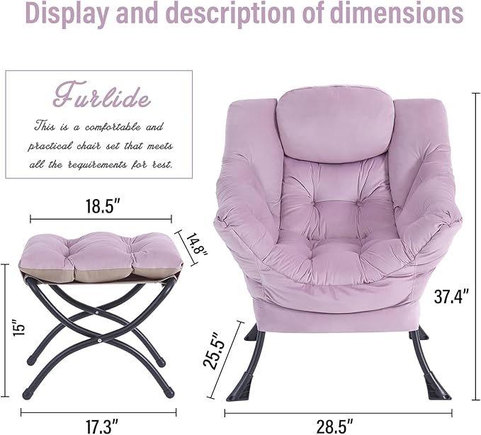Lazy Chair with Ottoman, Modern Chair with Folding Footrest, Lounge Accent Chair, Comfortable Reading Chair (Velvet Light Purple)