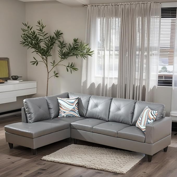 L-Shaped Sectional Sofa, Modern Sectional Couches Home Sofas for Living Room with Movable Chaise, Modular Living Room Sets Furniture for Apartment Bedroom & Office, Dark Grey
