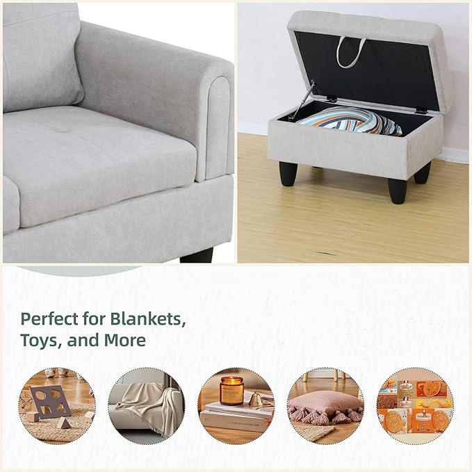 L Shaped Sectional Couches for Living Room, Modular Sectional Sofa with Ottoman Storage, Modern Comfy 4 Seat L Shaped Couch with Chaise for Bedroom Apartment Furniture, Gray