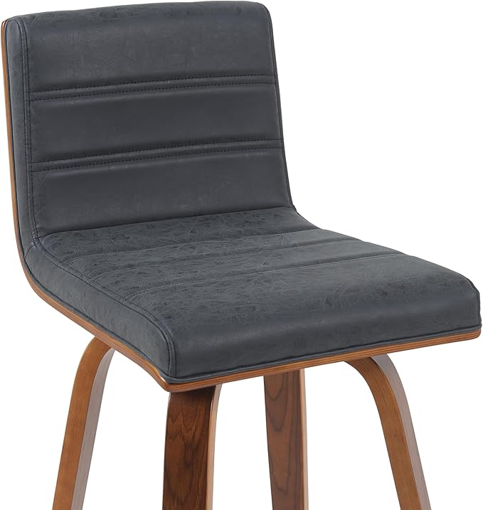 Vienna Modern Counter Height Swivel Bar Stool with Vintage Black Upholstered Seat and Walnut Finished Wood Frame Set of 2