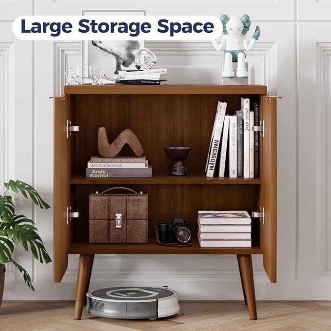 Fluted Buffet Cabinet – Modern Wood Sideboard with 2-Doors & Shelves, Multifunctional Storage Cabinet & Credenzas for Entryway, Dining & Living Room, Walnut