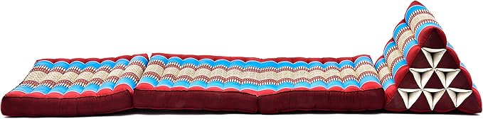 Leewadee - Comfortable Japanese Floor Mattress Used As Thai Floor Bed with Triangle Cushion, Futon Mattress Or Thai Massage Mat, 67 x 21 inches, Blue Red