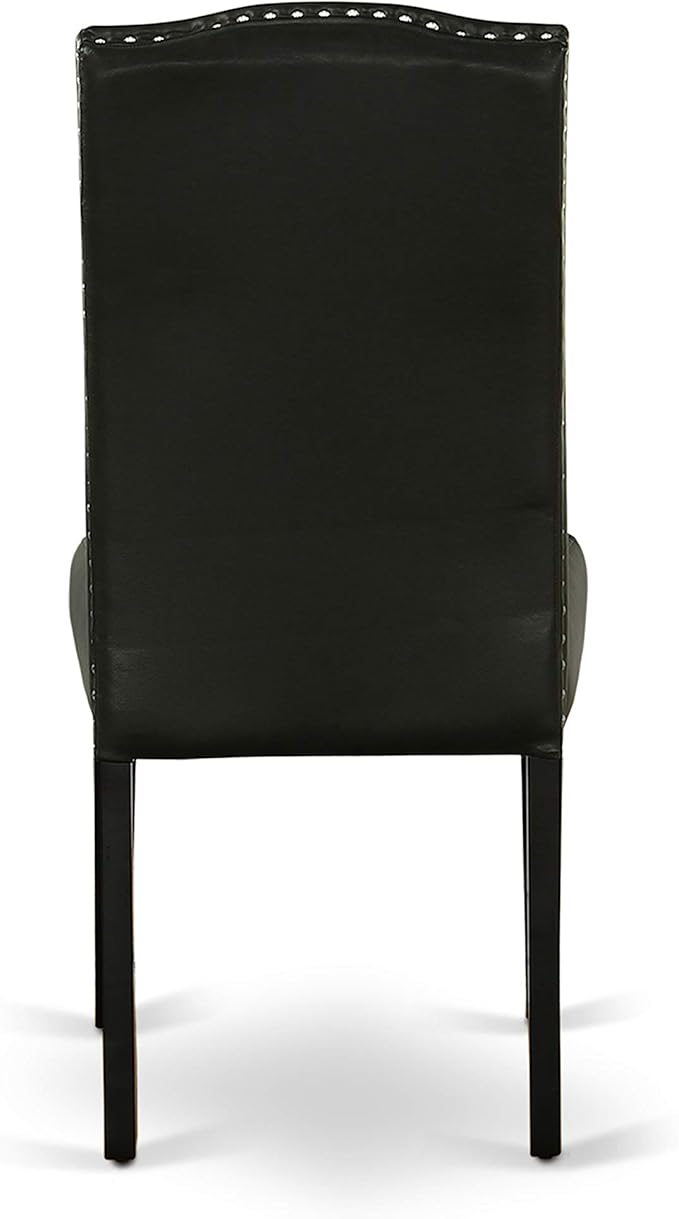 East West Furniture ESEN3-BCH-69 3 Piece Kitchen Table & Chairs Set Contains a Round Dining Room Table with Pedestal and 2 Black Faux Leather Parson Dining Chairs, 30x30 Inch, Black & Cherry
