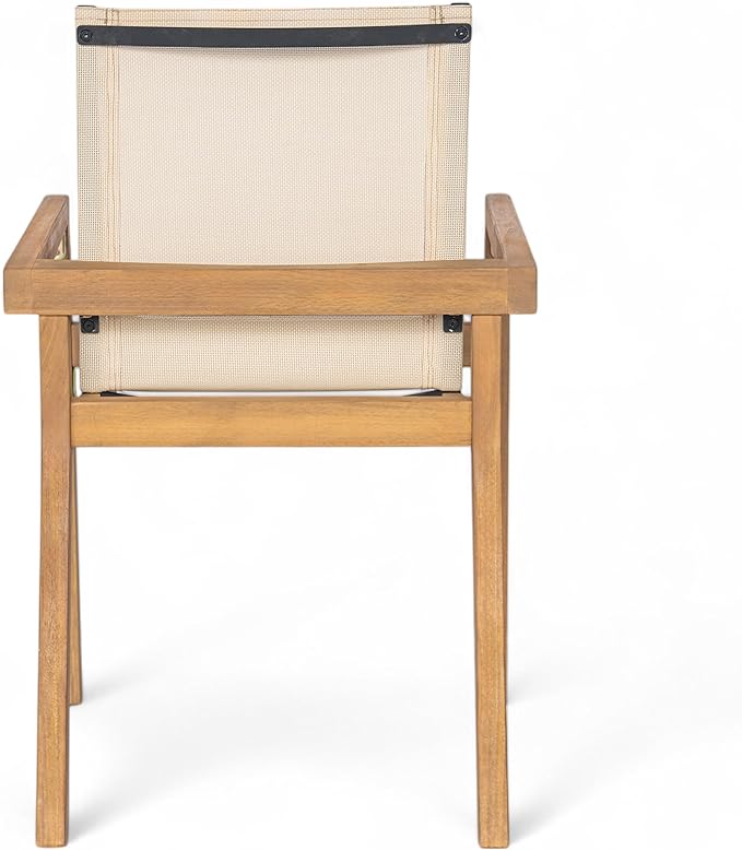 Merax Mesh Seating Solid Wood Dining Chairs Set of 2, French Country Style Accent Side Seating Furniture for Kitchen, Living Room, Textile Back, Beige