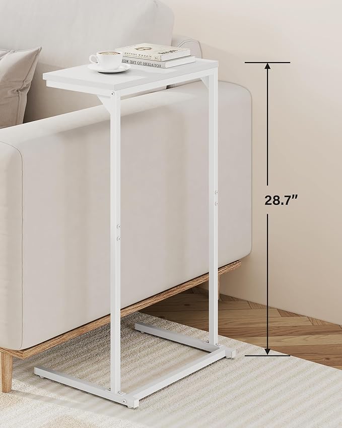 TUTOTAK C Shaped End Table, Small Side Table, 28.7 inch Tall Couch Table, Sofa Table, Living Room, Bed Room, White TB01BW071