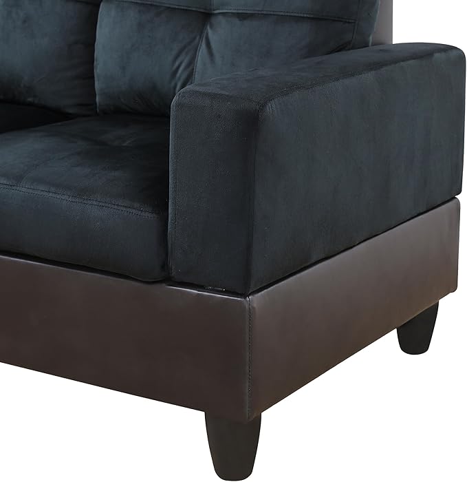 NicBex Sectional Couch 3 Pieces Sofa Set with Right Chaise Lint PVC L Shaped Cloud Couch for Living Room Furniture Sets with Storage Ottoman, Modular Sofa for Living Room & Apartment, Dark Blue+Brown