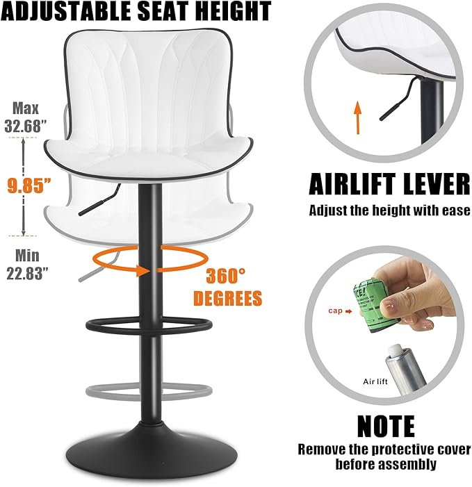 YOUNIKE White Bar Stools Set of 6 Modern Swivel Counter Height Bar Chair with Back Adjustable Kitchen Island Faux Leather Padded Barstools taburetes de bar Breakfast sillas para barra de cocina 6PCS