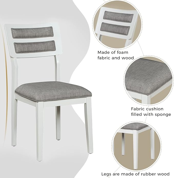 Ball & Cast 6-Piece Dining Table Set for 6,Kitchen Table Set W/ 4 Upholstered Chairs & 1 Bench,Living Room Furniture W/ 60" Rectangle Table & Foot Pad,for Dining Room,Kitchen,Restaurant,White+Gray