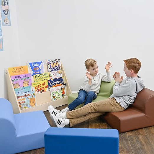 Children's Factory Library Lounger, Flexible Seating Classroom Furniture, Comfy Kids Chairs, Sky Blue, Single Lounger