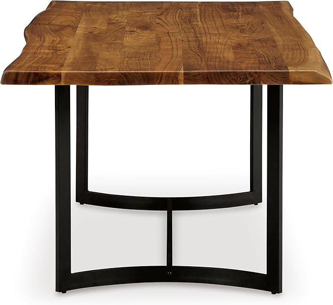 Signature Design by Ashley Fortmaine Contemporary Dining Table with Natural Live Edge, Light Brown & Black