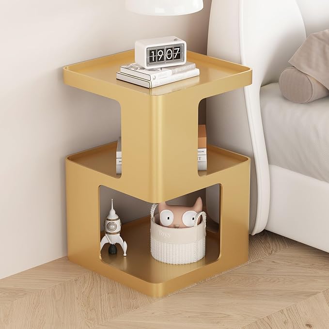 Metal Gold Nightstands, Modern Side Table with 3 Tiers Storage, Small End Table for Couch, Living Room Bedroom, Bedside Tables No Assembly Required