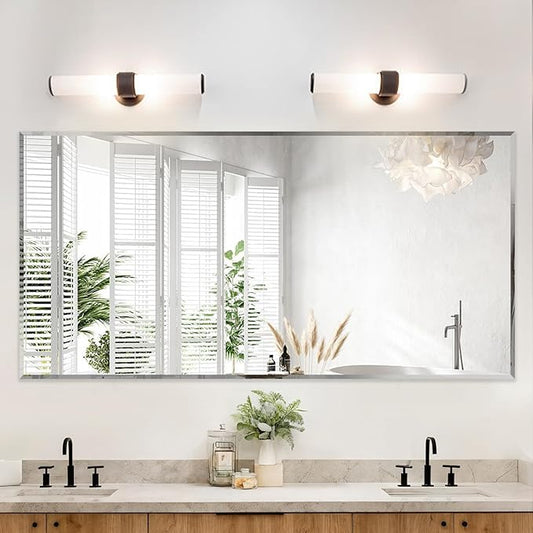Frameless Beveled Edge Bathroom Mirror 36x72 Inch Rectangle Wall Mirror Explosion Proof and Shatterproof Bathroom Vanity Mirror Wall Mounted Hang Firmly (Horizontal or Vertical)