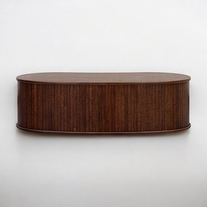 NTC Stream Coffee Table, Modern Oval Wooden Center Table with Vertical Groove Design, Stylish Living Room Decor, Contemporary Minimalist Style for Home and Office, Easy Assembly - Dark Walnut