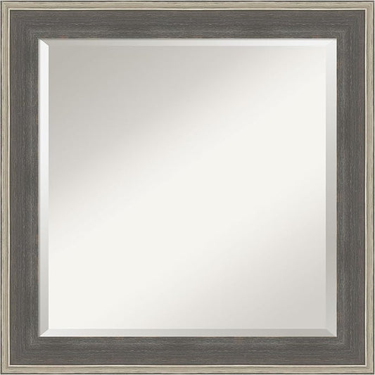 Amanti Art Grey Wall Mirror 25x25 Cottage Grey Silver Square Bathroom Mirror for Wall Decor Living Room, Medium Casual Wood Frame, Hangs Horizonally and Vertically, Bathroom Decor, Beveled Edge